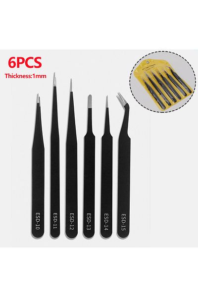 Choice 6pcs 6pcs Precision Tweezers Set Esd Anti-static Stainless Steel Tweezers Repair Tools For Electroni