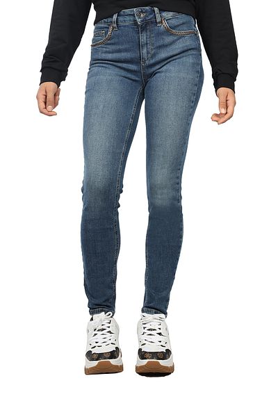 Liu Jo Women's Denim Fabric Stone Detailed Navy Blue Trousers Uf4013D4448-78800
