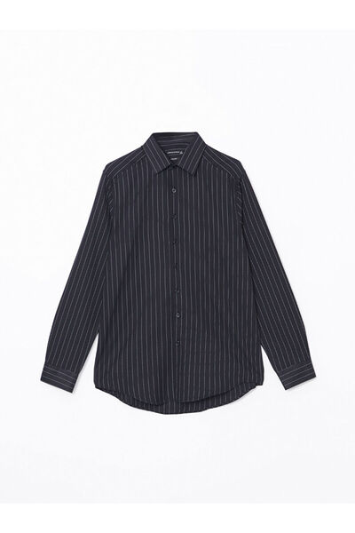 LC Waikiki Чорна Slim Fit довга рукава смугаста габардинова чоловіча сорочка