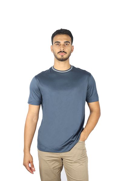 Emporio Armani Tricou albastru pentru bărbați cu gât rotund - bumbac, mânecă scurtă 6D1T95 1JOSZ-09T6