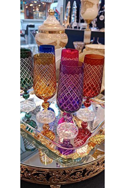 BOHEMİA CRYSTAL بوهيميا كريستال 6 قطع يدوية اللون بني الجانب كاديه