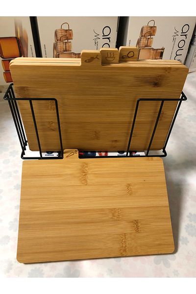AROW Muba Concept 4-Piece Bamboo Cutting Board with Metal Stand