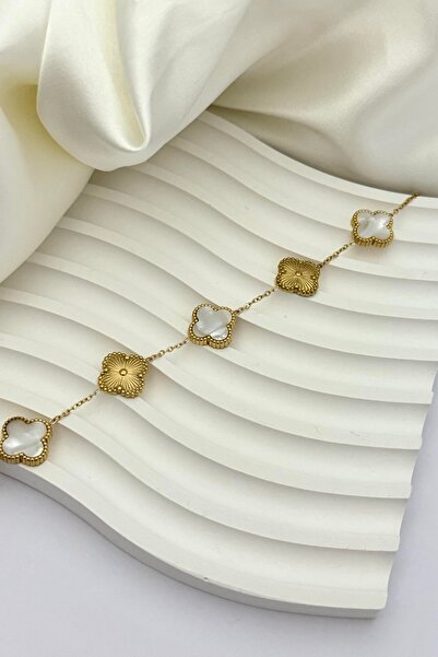 ANGELSS JEWELLERY Gold Beyaz Çift Renk Yonca Bileklik (YONCA MODEL GOLD BEYAZ...