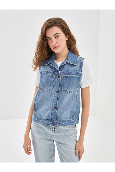 LC Waikiki Indigo Shirt Collar Women's Jean Vest