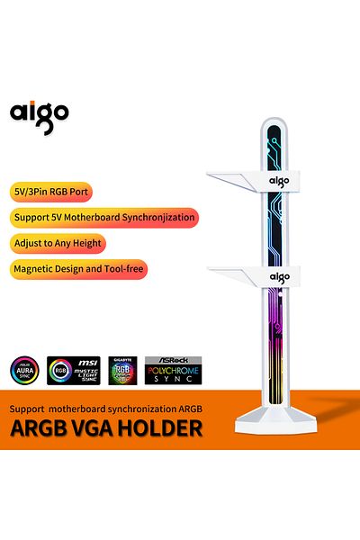 Choice حامل بطاقة رسوميات Aigo G01 أسود وأبيض 3pin5v Argb VGA حامل مقبس كمبيوتر مكتبي