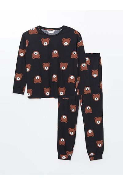 LC Waikiki Set de pijamale de damă cu imprimeu negru