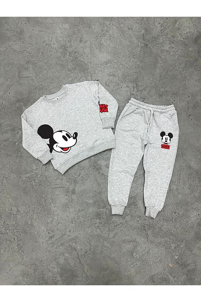 KAPROLLI 100% Cotton Children's Bottom Top Tracksuit Set 3 Thread Rasterless Crew Neck Nursery School Set