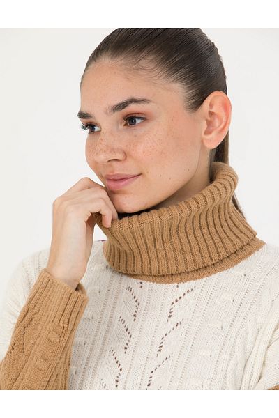 Pierre Cardin Camel Crop Top Turtleneck Sweater 50277148 -Vr015