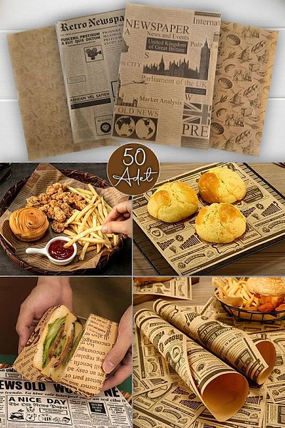 Keyfi Sepet Self Patterned Pinterest Oil Paper |   50 Pieces Vintage Newspaper Pattern Presentation Paper
