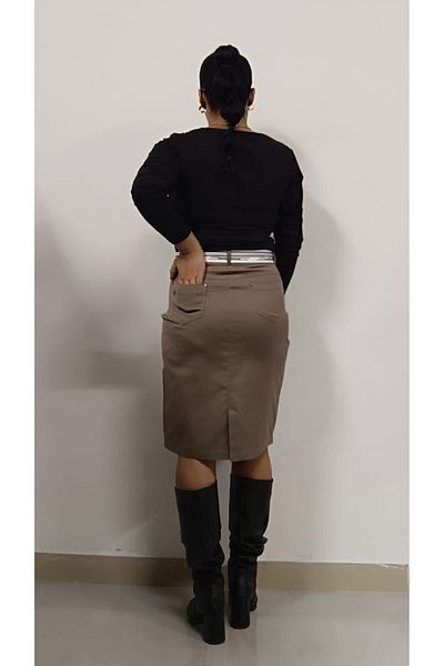AKŞEN GİYİM Γυναικεία φούστα Plus Size - Lycra βαμβακερή, λινό, ελαστική μέση, ζώνη και κοντό λινό με πέτρα
