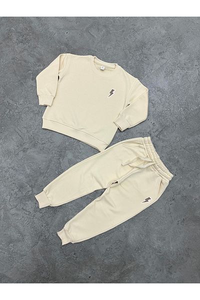 KAPROLLI 100% Cotton Children's Bottom Top Tracksuit Set 3 Thread Rasterless Crew Neck Nursery School Set
