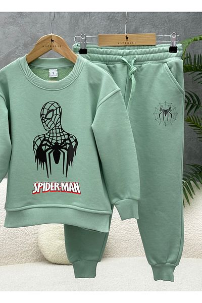 KAPROLLI 100% Cotton Children's Bottom Top Tracksuit Set 3 Thread Rasterless Crew Neck Nursery School Set