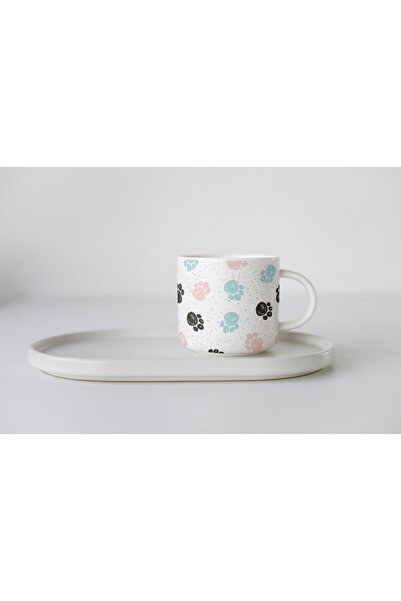 EYBaskı Tasarım White Porcelain Cat Printed Nescafe Cup