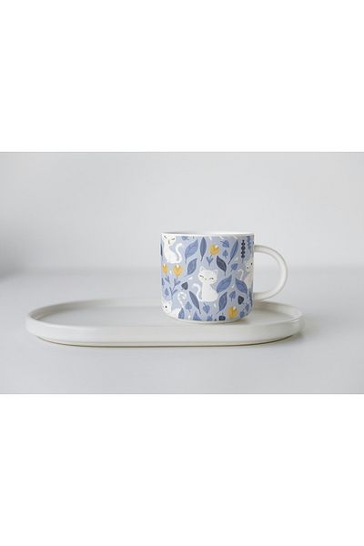 EYBaskı Tasarım White Porcelain Cat Printed Nescafe Cup