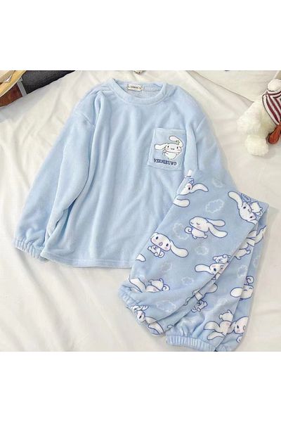 Choice M 150-155cm A Sanrio Anime Cinnamoroll Pajamas Kawaii Kuromi My Melody Flannel Pullover Coral Velvet