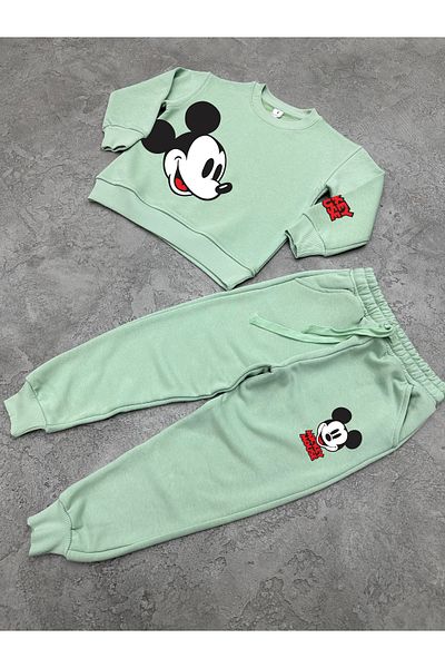 KAPROLLI 100% Cotton Children's Bottom Top Tracksuit Set 3 Thread Rasterless Crew Neck Nursery School Set