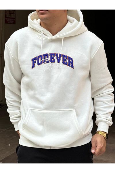 DEEPSENCE Φούτερ Unisex Λευκό Oversize με κουκούλα - FOREVER Printed