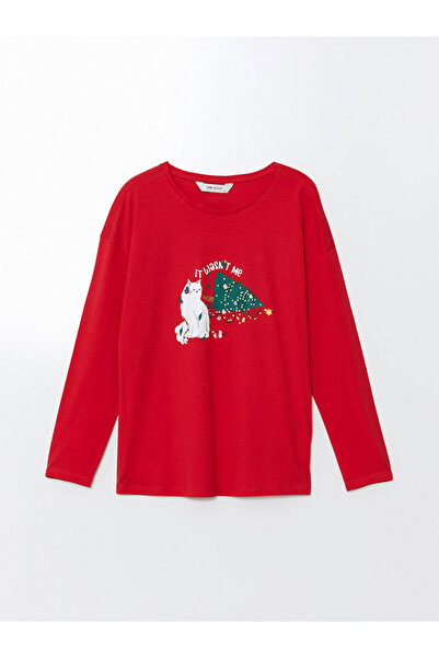 LC Waikiki Bisiklet Yaka Yılbaşı Temalı Kadın Pijama Üst