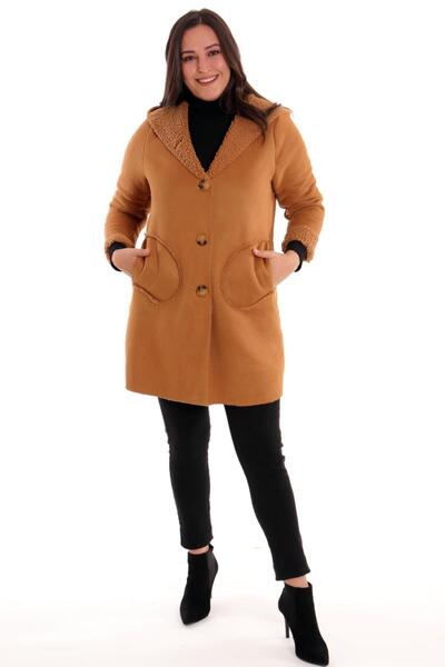 Metpoint Trend42plus Büyük Beden Süet Içi Kürklü Camel Kaban