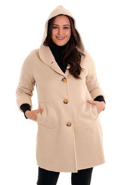 Metpoint Trend42plus Palton Bej din piele intoarsa de marime mare