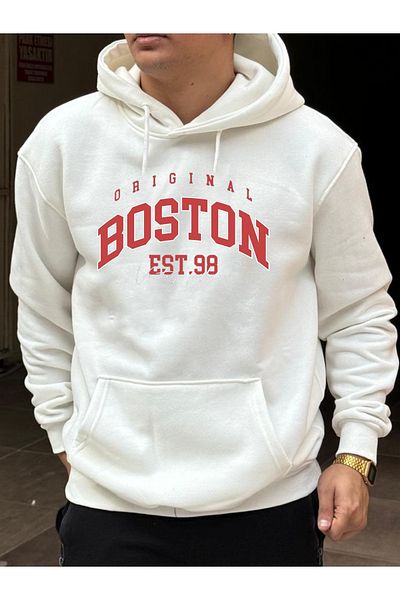 DEEPSENCE Φούτερ με κουκούλα BOSTON με στάμπα Unisex Λευκό Oversize