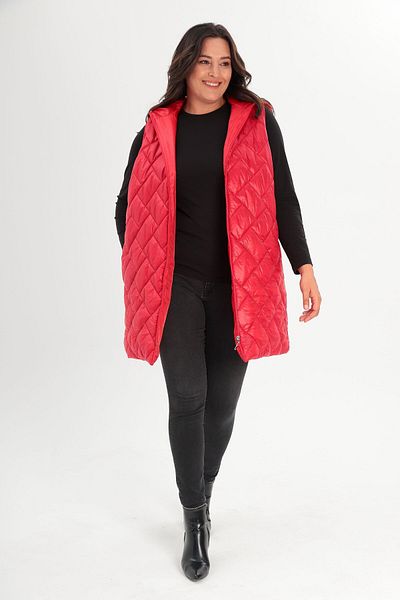 Metpoint Trend42Plus Plus Size Long Plus Size Red Puffer Vest with Hood and Pocket Detail