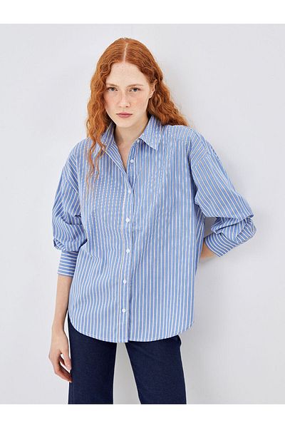 LC Waikiki Cămașă de damă din poplin oversize cu dungi