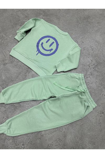 KAPROLLI 100% Cotton Children's Bottom Top Tracksuit Set 3 Thread Rasterless Crew Neck Nursery School Set