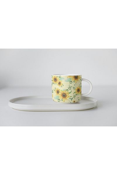 EYBaskı Tasarım White Porcelain Sunflower Printed Nescafe Cup
