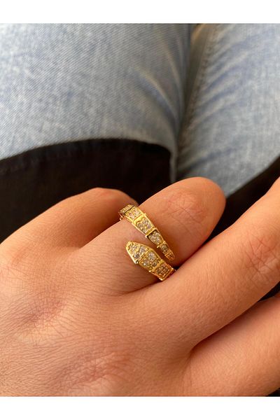Opia JEWELRY Gold Adjustable Steel Stone Women's Ring - Gold Model