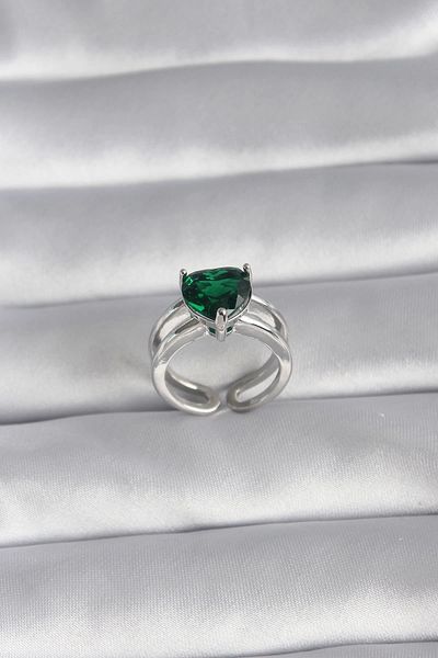 Skygo Brass Silver Color Green Zircon Stone Single Stone Model Women's Ring - TJ-BYK3026
