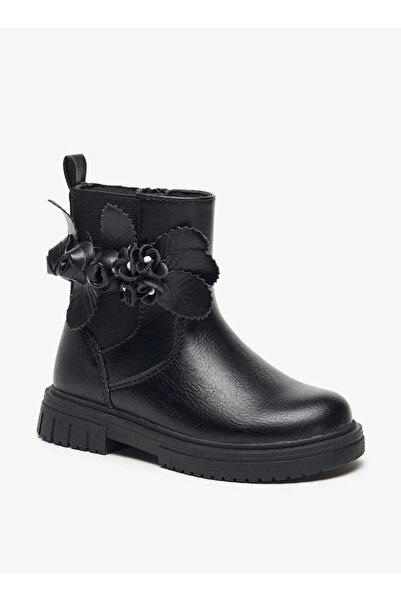 Juniors حذاء الكاحل مزين بالزهور مع إغلاق بسحاب وعلامة تبويب سحب