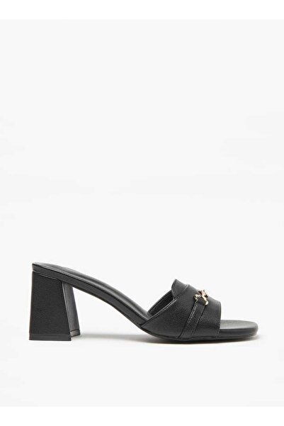 Flora Bella by Shoexpress Flora Bella Textured Slip-On Sandals with Block Heels and Buckle Accent