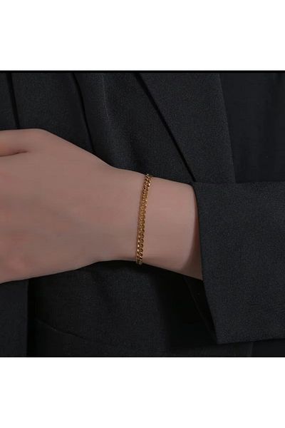 derokas Gold Steel Trend Unisex Stylish Bracelet - Cuban Chain