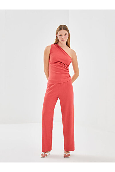 LC Waikiki Red Textured Women's Trousers with Elastic Waist