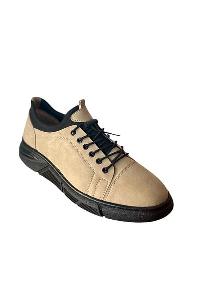 Bonjey Pantofi casual pentru bărbați cu șireturi din cauciuc din piele cremă, piele artificială hidrofugă, mărimea 40 44