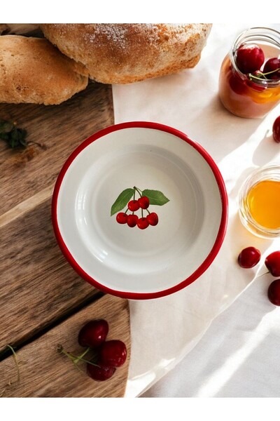 EMAYE TEZGAHI 16cm Enamel Dinner Plate - 6 Pieces Retro Presentation Fruit Set