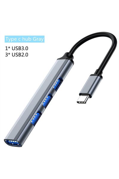 Choice Type C Black Aluminum Alloy Splitter Multi-function One Drag Four Hubs Hub Expander High-speed Compu