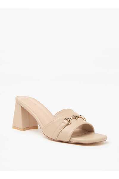 Flora Bella by Shoexpress Flora Bella Textured Slip-On Sandals with Block Heels and Buckle Accent