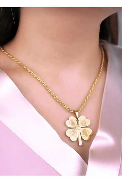 Ayenci Dört Yapraklı Yonca Gol Renkli Kolye Paslanmaz 1 Yıl Garantilidr