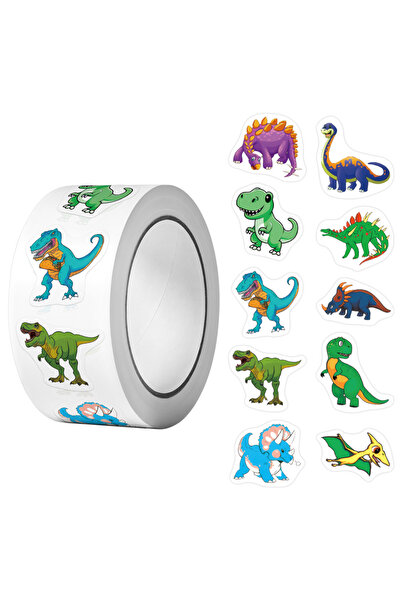 Choice ملصقات ديناصورات متنوعة، 500 قطعة/لفة، 10 تصاميم مختلفة، 2.5 سم/1.0 بو...