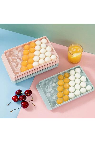 Busstier Premium Plastic Spherical Ice Mold with 33 Chambers - in Blue and Pink Colors, Reusable Tray