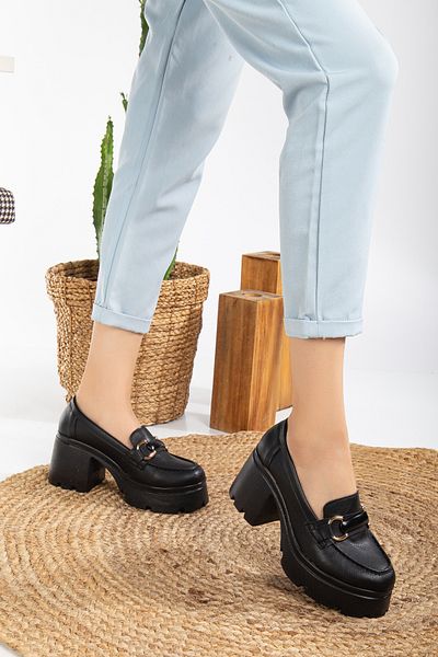 Mc vay Shoes Дамски стилни мокасини на платформа с 8 см и аксесоари, Black Skin