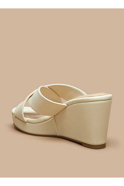 Celeste Women's Solid Slip-On Wedge Sandals with Cross Strap