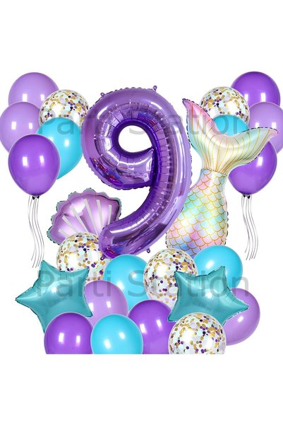 Parti Station Purple Mermaid Concept 9 Years Old Balloon Set Mermaid Mermaid ...