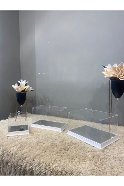 Benjamin Çeyiz 3'lü Pleksi Fanus Nişan Çeyiz Plexi Fanus