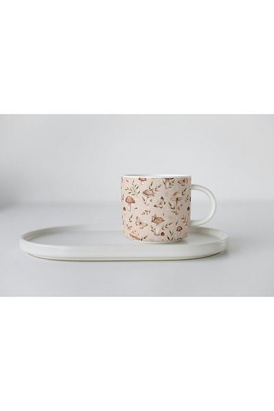 EYBaskı Tasarım White Porcelain Mushroom Printed Nescafe Cup