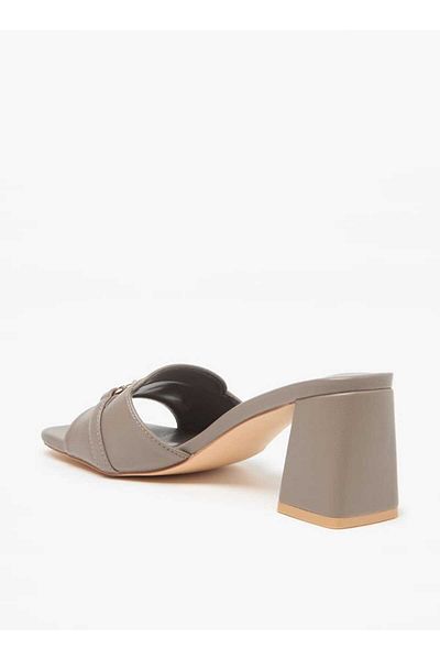 Flora Bella by Shoexpress Flora Bella Textured Slip-On Sandals with Block Heels and Buckle Accent
