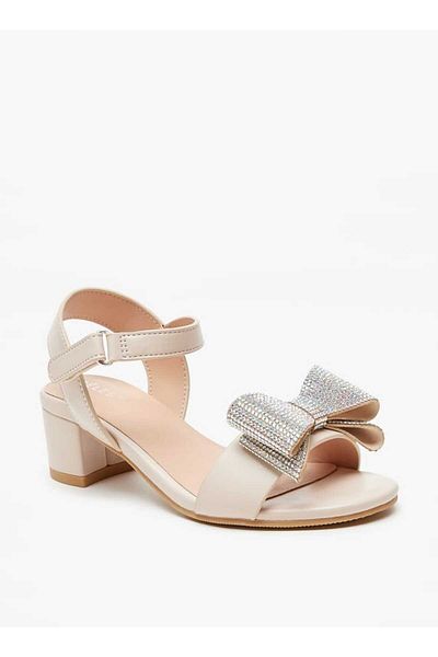 Celeste Girls' Embellished Bow Open Toe Sandals with Block Heels
