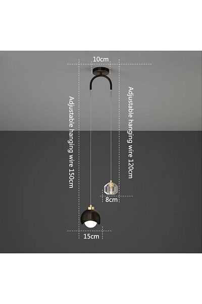 YUGUUK Warm light A Style-Black Modern Simple Crystal Pendant Light Luxury Bedroom Bedside Hanging Lamp Nor